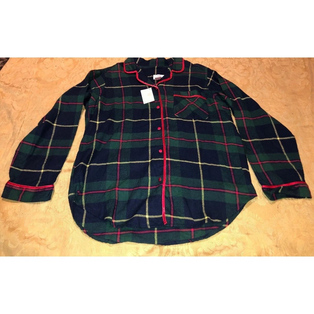 New Womens Button  Chance‎ Encounters Green Red Plaid Shirt PJ Sleep Sz Medium